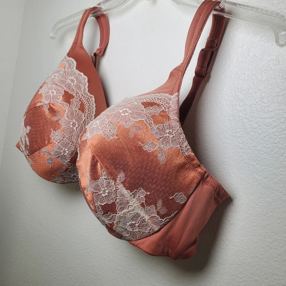 Cacique By Lane Bryant Mauve Pink Lightly Line Full Coverage Lace Trim Satin Bra